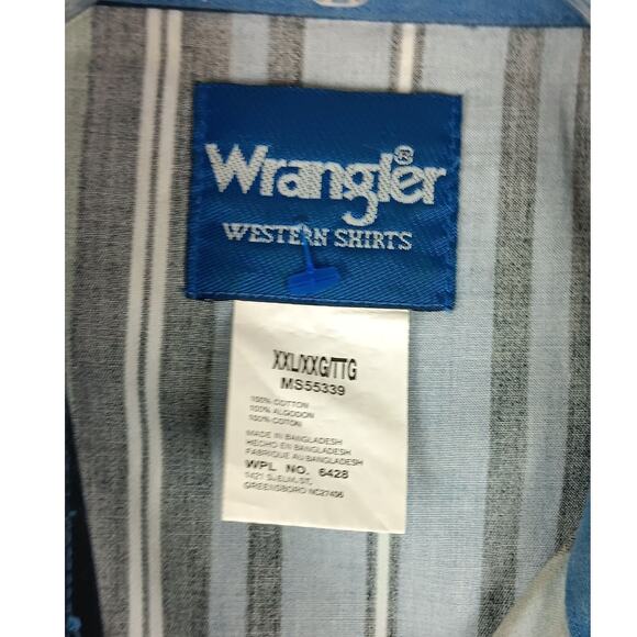 Wrangler Western Shirt Men XXL Black/Blue Striped Pearl Snap Cowboy Short Sleeve - Picture 6 of 11